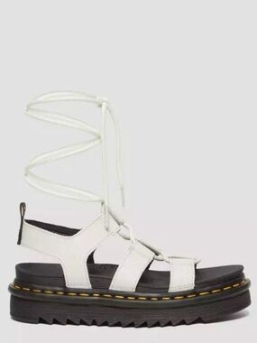 Dr Martens Leather White Lace-Up Nartilla Gladiator Platform Sandal